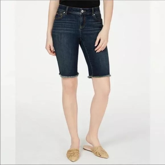 PAIGE Premium Denim 27 Bermuda shorts stretch dark wash cuffed rolled blue main image 1